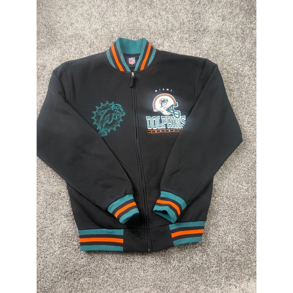 Vintage Miami Dolphins NFL Full Zip Jacket Black Aqua Orange M